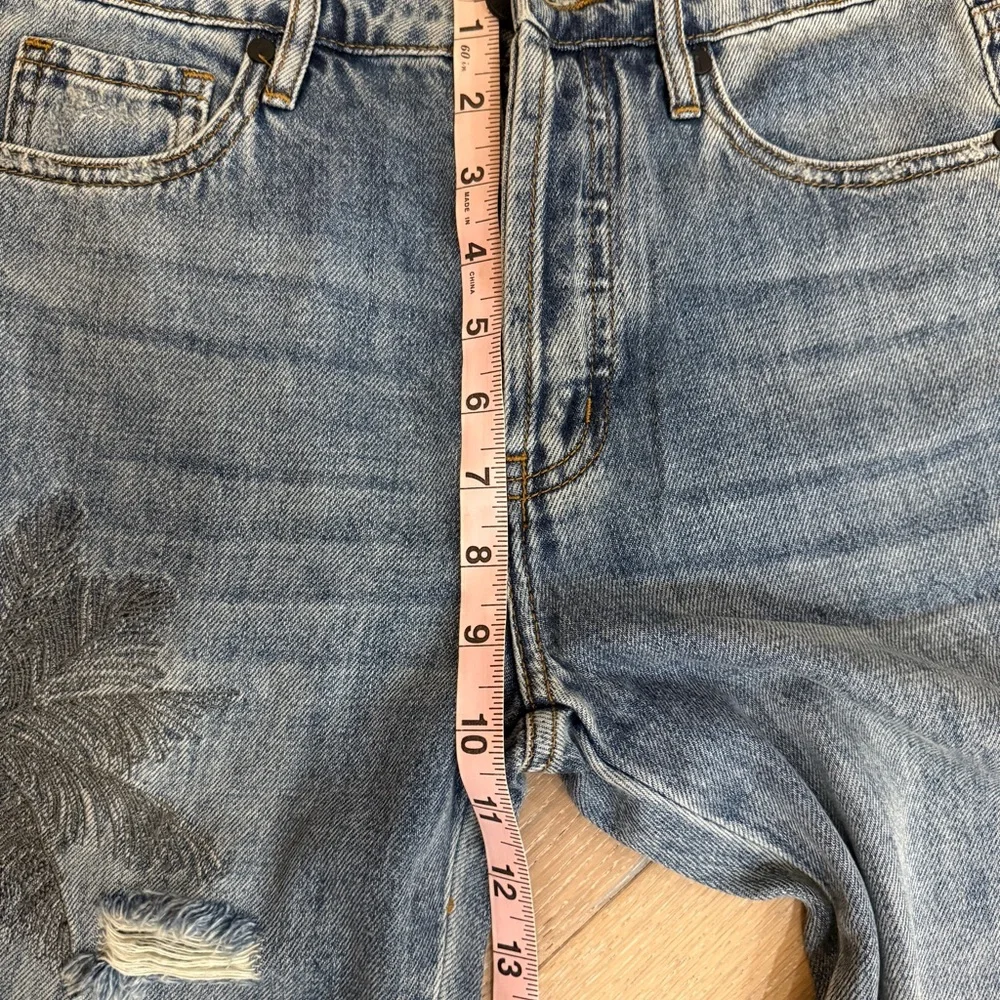 Free People Sandrine Rose denim jeans Palm Tree Embroidered size 26 NWT